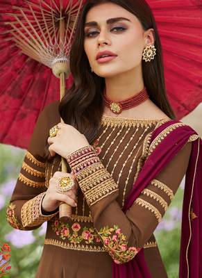 Brown embroidered georgette salwar kameez 2