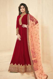 Red embroidered georgette salwar kameez