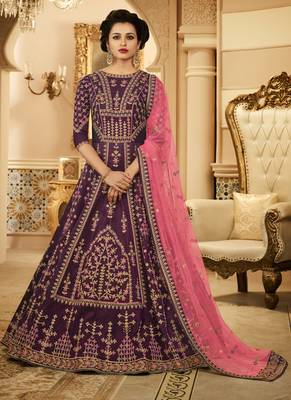 Purple embroidered silk salwar kameez 1