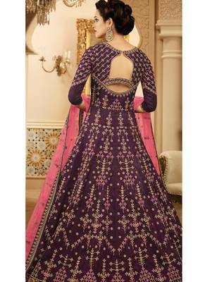 Purple embroidered silk salwar kameez 2