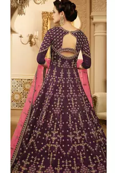 Purple embroidered silk salwar kameez