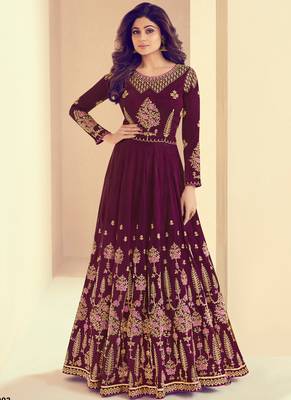 Purple embroidered silk salwar kameez 1