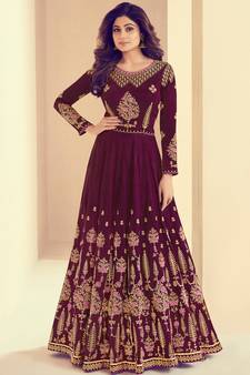 Purple embroidered silk salwar kameez