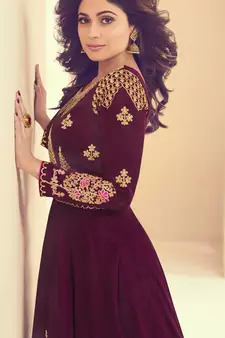 Purple embroidered silk salwar kameez