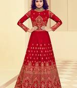 Red embroidered silk salwar kameez