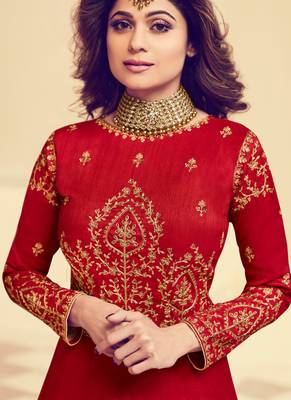 Red embroidered silk salwar kameez 2