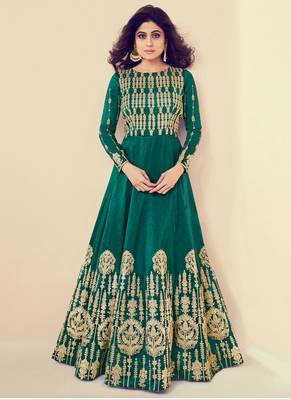 Green embroidered silk salwar kameez 1