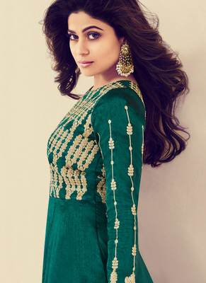 Green embroidered silk salwar kameez 2