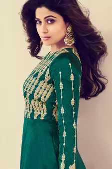 Green embroidered silk salwar kameez