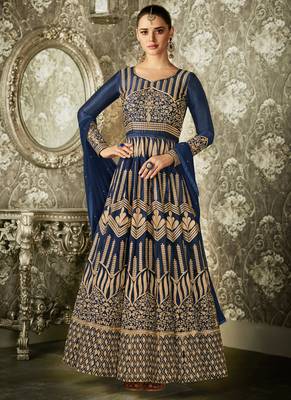 Blue embroidered silk salwar kameez 1