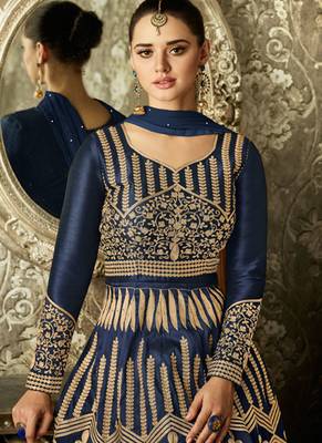 Blue embroidered silk salwar kameez 2