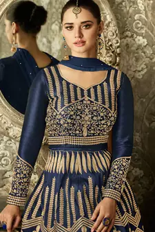 Blue embroidered silk salwar kameez