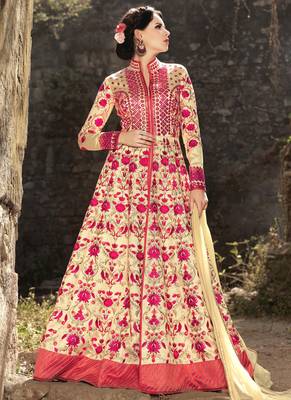 Cream embroidered silk salwar kameez 1
