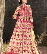 Cream embroidered silk salwar kameez