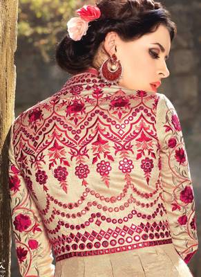 Cream embroidered silk salwar kameez 2