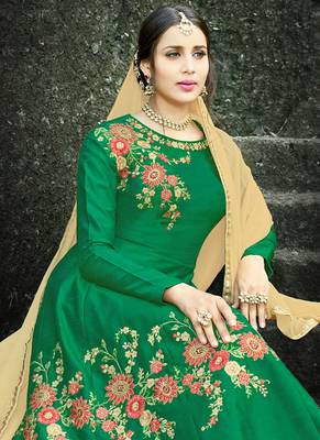 Green embroidered silk salwar kameez 2