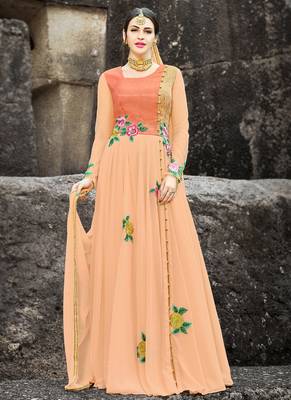 Peach embroidered georgette salwar kameez 1