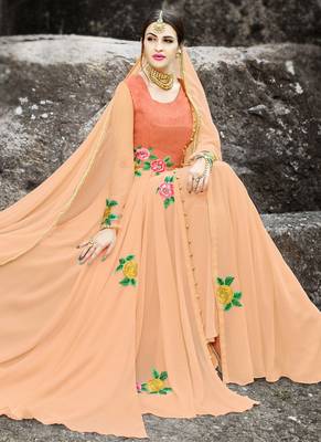 Peach embroidered georgette salwar kameez 2