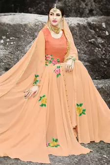 Peach embroidered georgette salwar kameez