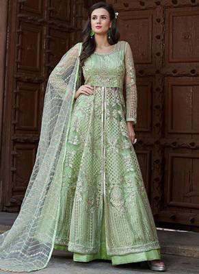 Green embroidered net salwar kameez 1