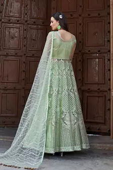 Green embroidered net salwar kameez