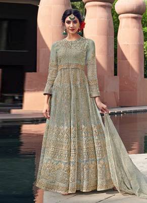 Green embroidered net salwar kameez 1