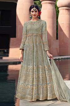 Green embroidered net salwar kameez