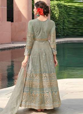 Green embroidered net salwar kameez 2