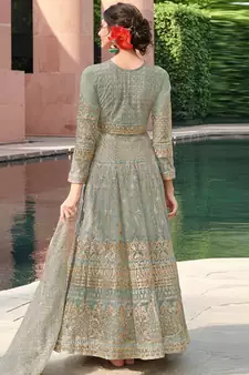 Green embroidered net salwar kameez
