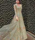 Green embroidered net salwar kameez