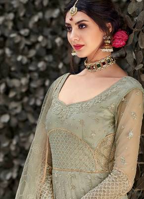 Green embroidered net salwar kameez 2