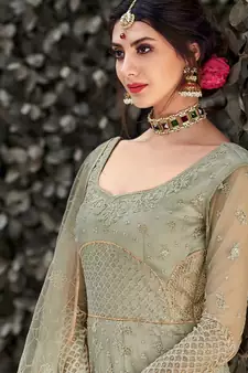 Green embroidered net salwar kameez