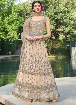 Cream embroidered net salwar kameez 1