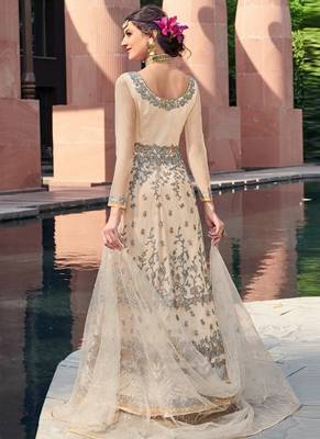 Cream embroidered net salwar kameez 2