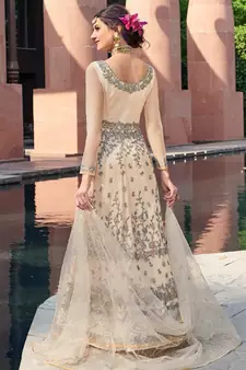 Cream embroidered net salwar kameez