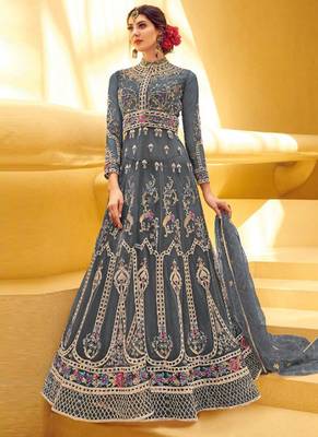 Grey embroidered net salwar kameez 1