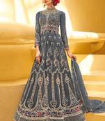 Grey embroidered net salwar kameez