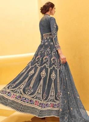 Grey embroidered net salwar kameez 2