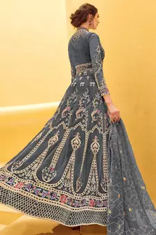Grey embroidered net salwar kameez