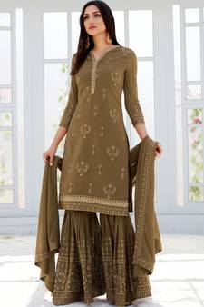 Green embroidered georgette salwar kameez