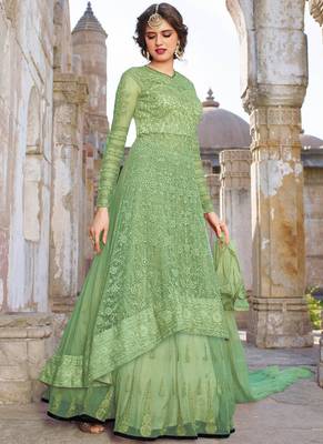 Green embroidered net salwar 1