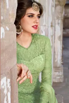 Green embroidered net salwar
