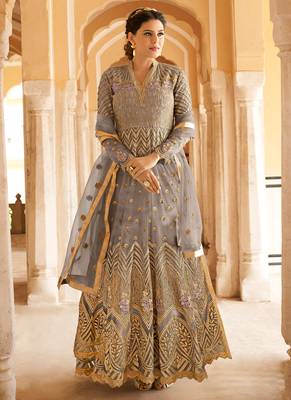 Grey embroidered net salwar kameez 1