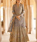 Grey embroidered net salwar kameez