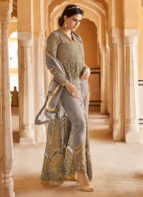 Grey embroidered net salwar kameez 2