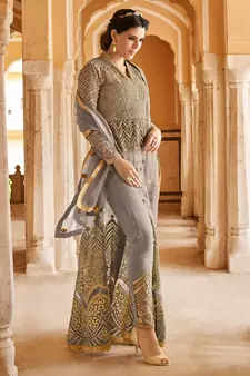 Grey embroidered net salwar kameez