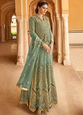 Green embroidered net salwar kameez 1