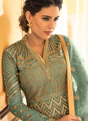 Green embroidered net salwar kameez 2