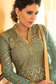 Green embroidered net salwar kameez