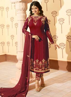 Maroon embroidered georgette salwar kameez 1